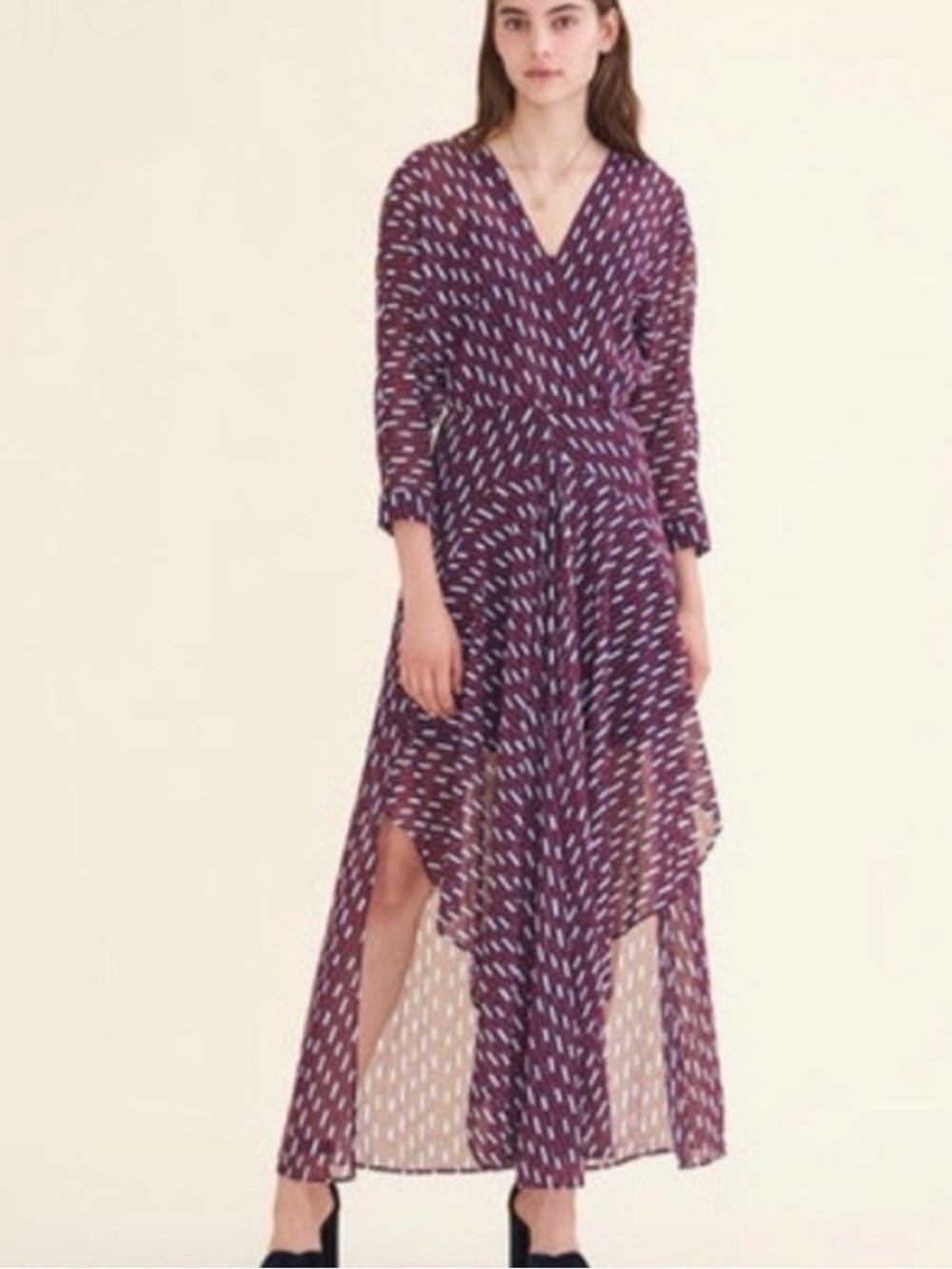 Maje Purple Printed High-Low Wrap Maxi Dress